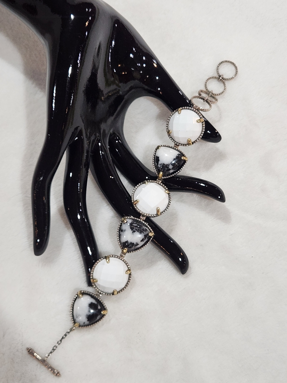 Sterling Silver White Magnesite & White Buffalo Bracelet
